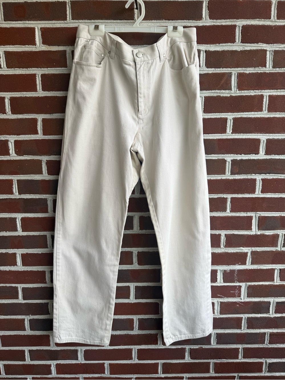 Jones New York Signature Cream High-Rise Straight Leg Cotton Pants Size 12